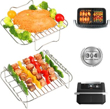 Аксесуари для фритюрниці BYKITCHEN для шухляди Ninja Flex AF500EU 10,4 л, 304 решітки для гриля Аксесуари для Ninja Foodi Flexdrawer Dual Zone AF500EU AF500EUCP, сумісні з Cecotec Dual 9000 9 л