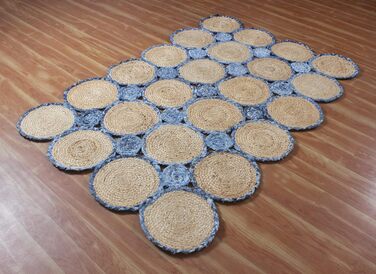 Натуральний ганчірковий килим ручної роботи, геометричний, бежево-блакитний, джут і бавовна, для передпокою, коридору, кімнати, де