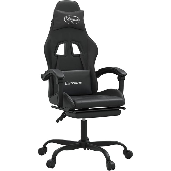 Ігрове крісло Gecheer Офісне крісло Ігрове крісло Ергономічне ігрове крісло з підставкою для ніг, поворотне, чорне, зі штучної шкіри