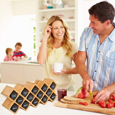 Бамбукова підставка для спецій autumndeer, органайзер для спецій на 18 банок з нержавіючої сталі, контейнери для спецій, тримач для трав та спецій для шафи, кухні, комори (банки не входять до комплекту)