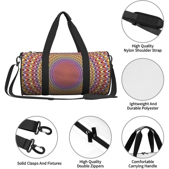Спортивна сумка, дорожня сумка, спіральний візерунок, оптична ілюзія, з принтом, сумка на нічліг, чорна, універсальний розмір, сумка для подорожей