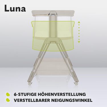 Портативне ліжечко Lionelo Luna ONE з матрацом, дорожнє ліжечко, від новонароджених до 9 кг, регульована висота та нахил, 4 колеса з гальмами, кріплення до ліжка батьків (бежевий) Бежевий одномісний