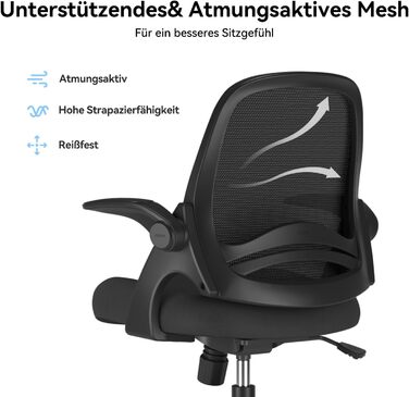 Ергономічне офісне крісло Hbada з відкидними підлокітниками, регульована висота, сітчасте комп&39ютерне крісло, легке крісло, чорне