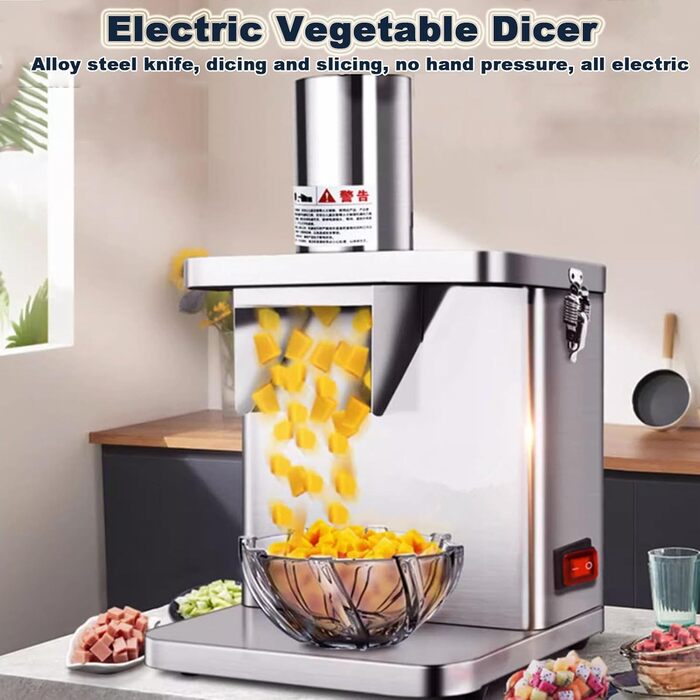 Електричний різак для овочів потужністю 250 Вт для комерційного використання, автоматичний кубічний різак для фруктів і овочів з кубічними різаками 6/8/10/12/15 мм, електричний різак для кубиків цибулі, для дому/комерційного бізнесу