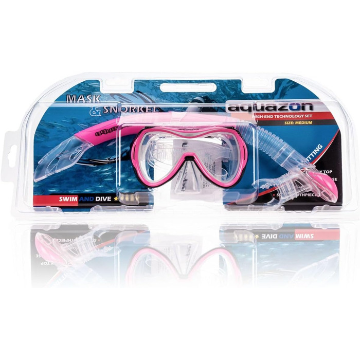 Високоякісний набір для сноркелінгу, набір для дайвінгу, набір для плавання, маска для сноркелінгу із загартованими лінзами, трубка з напівсухим верхом для дітей та підлітків віком 7-12 років, рожевий