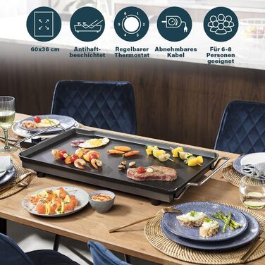 Сковорідка теппаньякі товщиною 4 мм, 60 х 36 см, 4-6 персон 2500 Вт, 102325, чорна, 01.102325.01.005 60х36 см