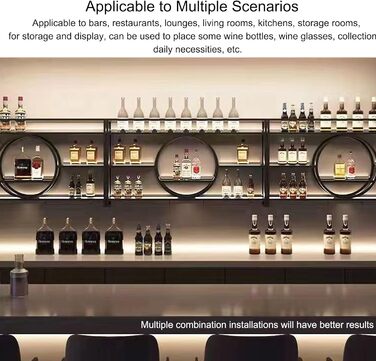 Настінна металева винна полиця, вузька полиця для пляшок, барна полиця з тримачем для винних келихів, полиця для напоїв зі світлодіодним підсвічуванням, підставка для вина, меблі для їдальні, барної стійки, вітальні, кухні, домашнього бару (Nero, 140 см/5