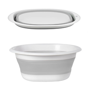 Складана чаша для миття посуду, 5 л, портативний умивальник, силіконовий пластиковий кошик, багатофункціональний туристичний умивальник, кемпінгова раковина, компактна складна ванна (сіра) 5 л Сірий