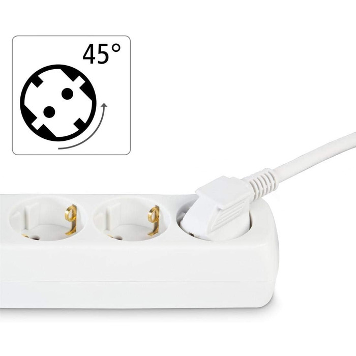 Триконтактний подовжувач Hama (кілька розеток із вимикачем Save Energy для економії електроенергії, розетки повернуті на 45 градусів, кабель 1,4 м, перевірено GS, кілька штекерів для домашнього офісу) білий