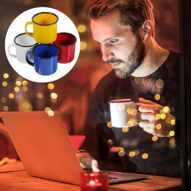 Набір з 4 емальованих кухлів для пиття BESPORTBLE, ретро емальовані кавові кухлі з нековзною ручкою, легкі та міцні для подорожей, офісу та дому