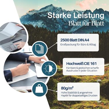 Папір для принтера SAD DIN A4 2500 аркушів, 80 г/м, яскраво-білий CIE 161, універсальний папір оптом, підходить для всіх принтерів, високоякісний копіювальний папір, сертифікований FSC