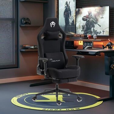 Ергономічне ігрове крісло PixelPilot з 4D підлокітниками, підставкою для ніг, опорою для голови та попереку, ігрове ПК-крісло широке сидіння Офісне крісло вантажопідйомність 150 кг (Orion, тканина) Тканина Orion