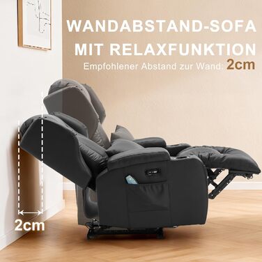 Електрично регульоване крісло-реклайнер з функцією відкидання спинки, крісло для телевізора зі штучної шкіри з масажем та підігрівом, сучасне кінокрісло зі світлодіодним підсвічуванням/USB, до 150 кг (чорне, 1 крісло-реклайнер з консоллю) Чорне 1 крісло-р