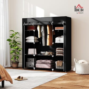 Тканинна шафа HOMCOM з 1 рейкою для одягу, 10 полицями та блискавкою, складна тканинна шафа для спальні, гардеробна, 150 x 43 x 162,5 см, чорна