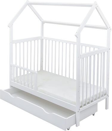 Комплект дитячого ліжечка Generic Baby Deluxe, 60x120 см, білий ящик, захист від падіння, матрац, набір постільної білизни (Loving Bear)