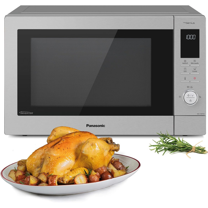 Комбінована мікрохвильова піч Panasonic NN-CD87 (1000 Вт, з гарячим повітрям і грилем, інверторна мікрохвильова піч, 34 літри) нержавіюча сталь, срібляста одинарна мікрохвильова піч NN-CD87