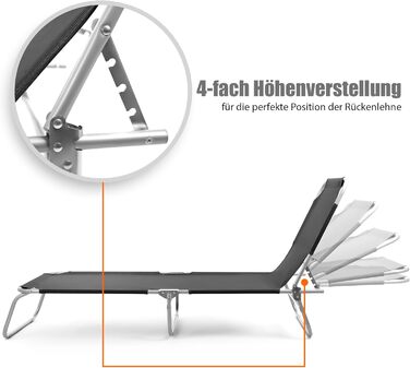 Складаний шезлонг BigDean, вантажопідйомність 150 кг, з 4-позиційним регулюванням спинки високоякісний садовий шезлонг для балкону, саду та пляжу чорний