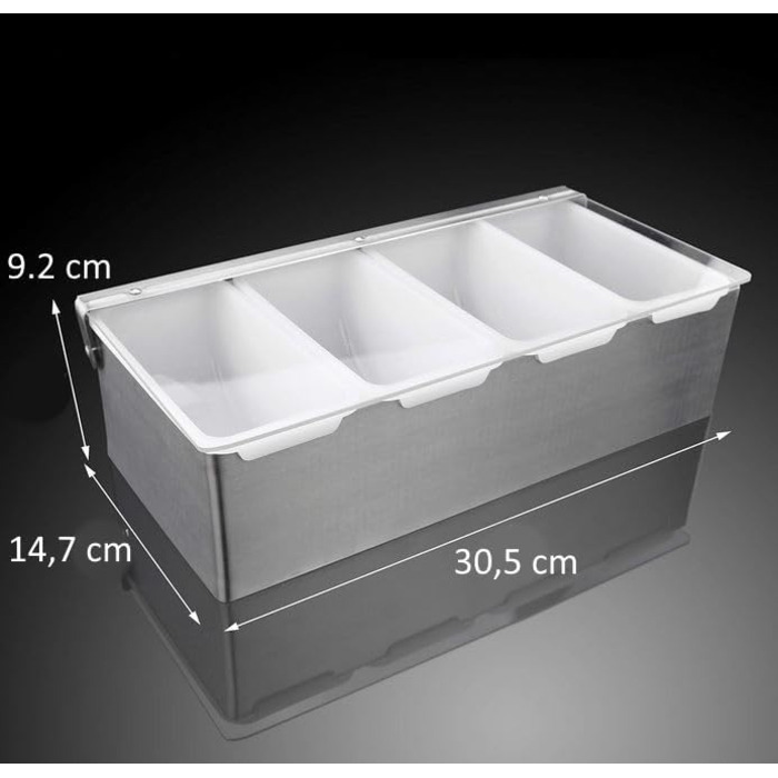 Контейнер для інгредієнтів Cocktail7 з нержавіючої сталі, 4 відділення, прозора пластикова кришка та знімні контейнери, барні аксесуари