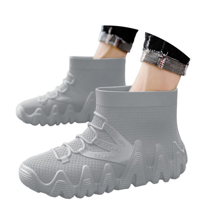 Чоловіче водне взуття/гумові чоботи, нековзні робочі чоботи, товста підошва, до литки, для активного відпочинку, походів, риболовлі, садівництва, подорожей, сірі, EU 40 2/3