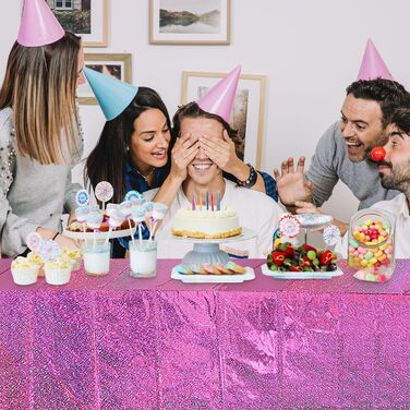 Скатертина День народження, гаряча рожева скатертина для вечірки Водонепроникна пластикова скатертина Рожева фольга Скатертина для