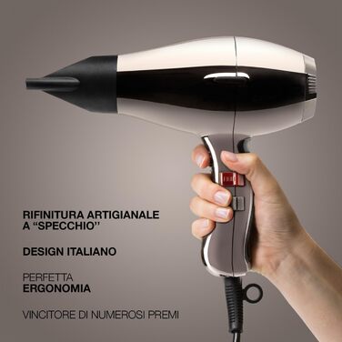 Іонний фен Titanium з вилкою Schuko - Професійний фен Made in Italy - Легкий і тихий, для здорового волосся, на 30 скорочений час