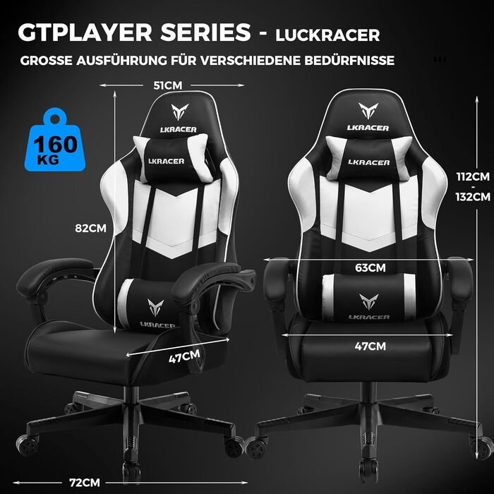Ігрове крісло GTPLAYER, офісне крісло, масажне ігрове крісло, ергономічне ігрове крісло, масажна подушка для попереку, м&39яке ігрове крісло, обертове крісло, 150 кг, білий колір