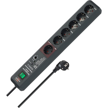 Розетка Brennenstuhl Secure-Tec 6-місна із захистом від перенапруги та функцією Main Follow (розетка з вимикачем і кабелем 3 м) ан