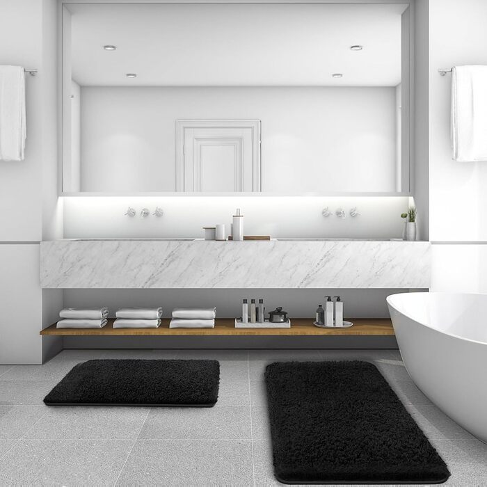 Комплект килимків для ванної кімнати Digiroot, 2 предмета, нековзний килимок для ванни, що миється, абсорбуючий та швидковисихаючий килимок для душу, чорний матеріал з пряжі, дуже м&39який, 40 x 60 см та 50 x 80 см