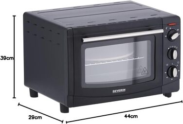 Піч для випічки та підсмажування SEVERIN з функцією конвекції, міні-піч з решіткою для гриля, деко для випічки, гриль і камінь для піци, універсальна конвекційна піч ємністю 20 л, 1 500 Вт, чорний, TO 2068 Ручка зручного дизайну одинарна