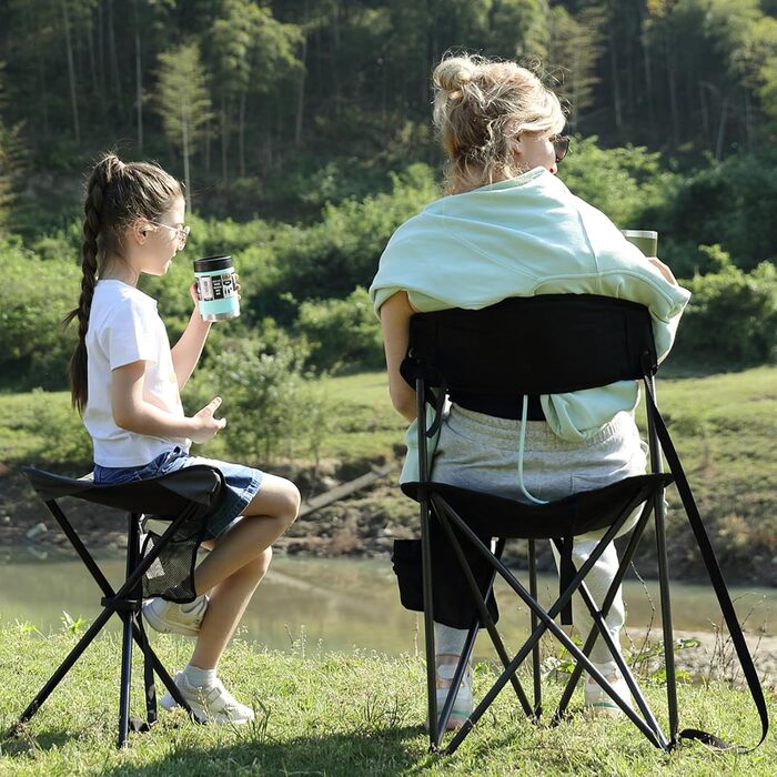 Складаний стілець EVER ADVANCED, складний стілець-тринога, надлегкий, кемпінговий стілець, висота 53,3 см, вантажопідйомність 102 кг з бічною кишенею, портативний складний рибальський стілець для кемпінгу, полювання, пішого туризму, риболовлі, чорно-сірий