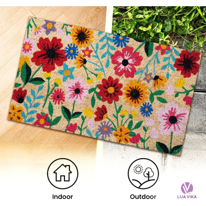 Кокосовий килимок для дверей - Ботанічний - 40x70 см - Килимок для дверей для приміщень та вулиці - Килимки для передніх дверей - Вуличний килимок - Килимки для дверей - Кокосовий килимок для дверей