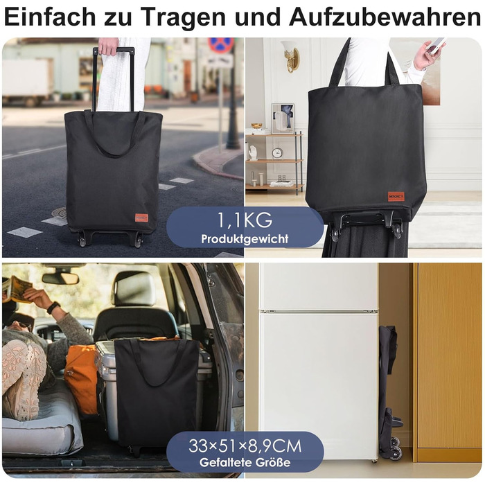 В-1 Візок для покупок, 30л Велика сумка на колесах, Легкий складаний візок для магазинів, кемпінгу та подорожей, з ключем для монет, Чорний, 2-