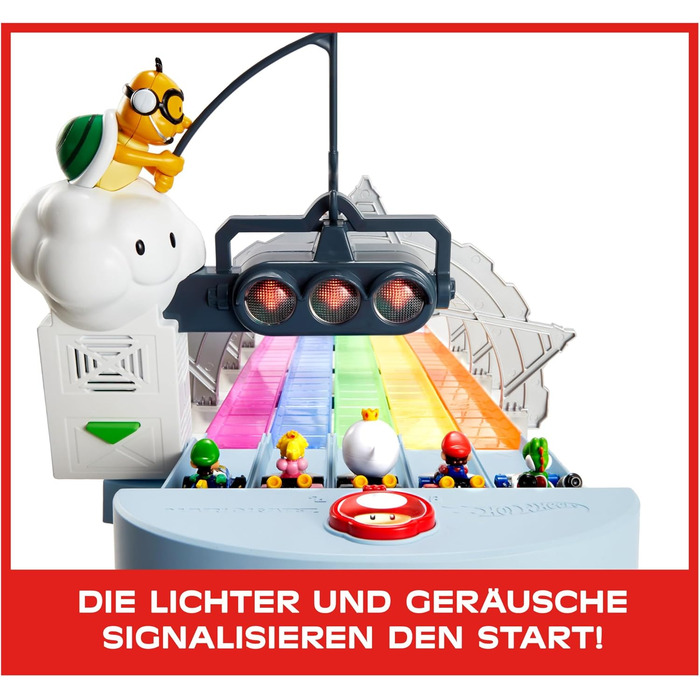 Гоночний трек Hot Wheels Mario Kart у веселкових кольорах, вкл. 2 іграшкові машинки (Маріо та Король Бу), зі світлом та звуками, 2