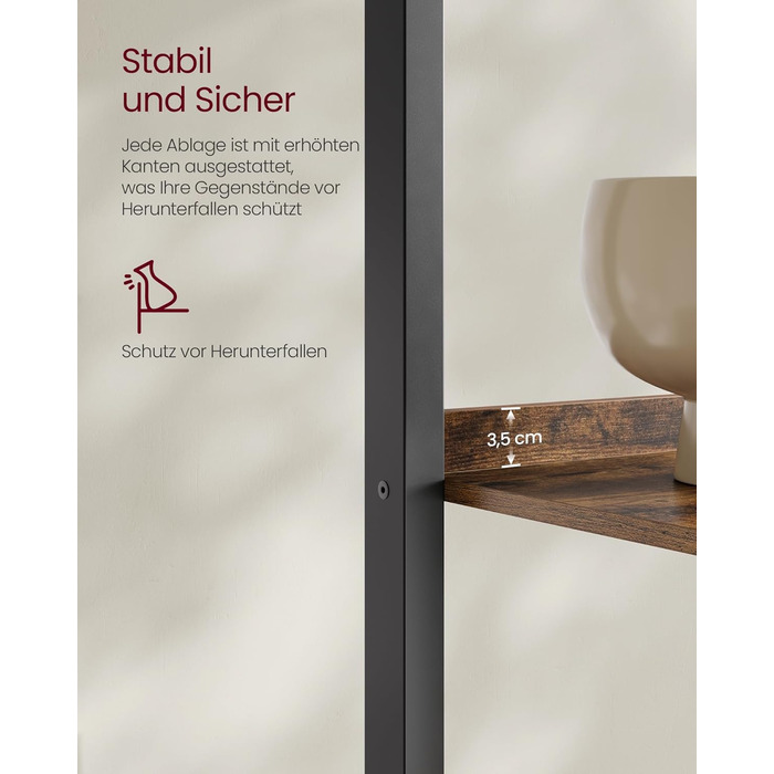 Полиця, 4-ярусна книжкова шафа, шафа для зберігання на ніжках, офіс, вітальня, спальня, кухня, індустріальний стиль, коричневий/чорний LLS054X01 Рустикальний коричневий чорний 34 x 56 x 137,5 см