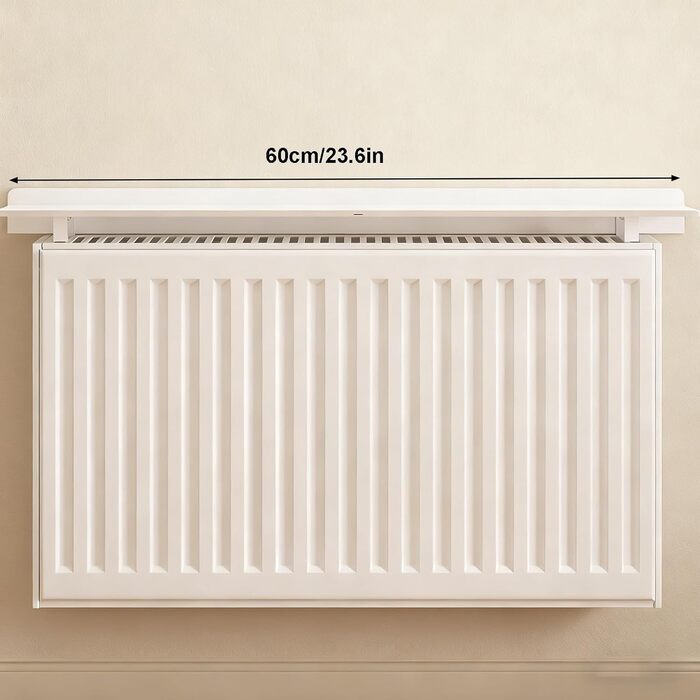 Полиця для радіатора, біла полиця для радіатора з легко монтованим кронштейном (не потребує свердління), допомагає направляти тепло назад у кімнату (60 см/23,6 дюйма)