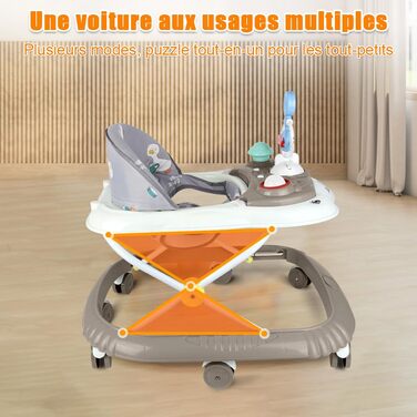 Дитячі ходунки, 4 в 1, з ігровою дошкою, 4 регульовані висоти, складані, для дітей від 6 до 18 місяців (Kaki, 58 x 55 x 65 см) kaki 58x55x65 см