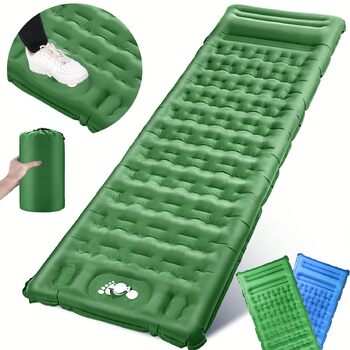Килимок для сну на вулиці, потовщений кемпінговий килимок 12 см, самонадувальний з ножним насосом та подушкою, надлегкий складаний, надувний матрац для кемпінгу, походів, подорожей на природі, зелений