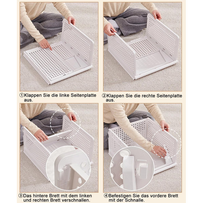 Набір із 5 високих ящиків для зберігання, білі штабелювані органайзери для гардеробу, складні полиці для зберігання, штабелювані ящики для шафи, пластикові ящики для зберігання 42 x 33 x 25 см, 5 шт. XL