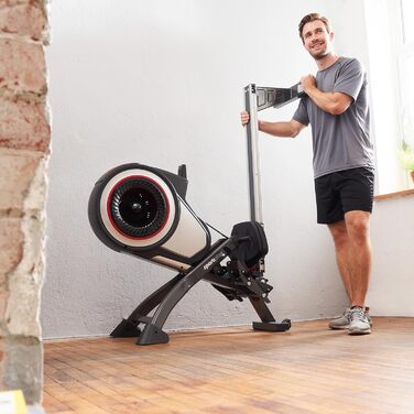Гребний тренажер SportPlus для домашнього використання з опором повітря (8 рівнів), додаткова сумісність із додатком, тихе та плавне тренування, вага користувача до 150 кг, чорний/червоний не сумісний із додатком
