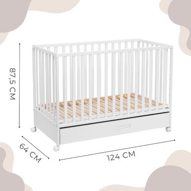 Дитяче ліжко ATB Біле з шухлядами LUX 60x120 та матрацом - Біле дитяче ліжко для немовлят - Ліжко з масиву дерева 120x60 - Дитяче ліжко від 3 років - Біле ліжечко 60 x 120 - Beyaz Bebek Yatagi - Повні ліжечка для сну