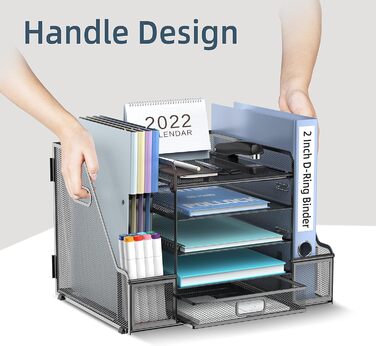 Органайзер для робочого столу з тримачами для файлів, 5-ярусний органайзер для паперів з шухлядою, сітчастий настільний органайзер для файлів з тримачем для журналів для офісного органайзера - чорний