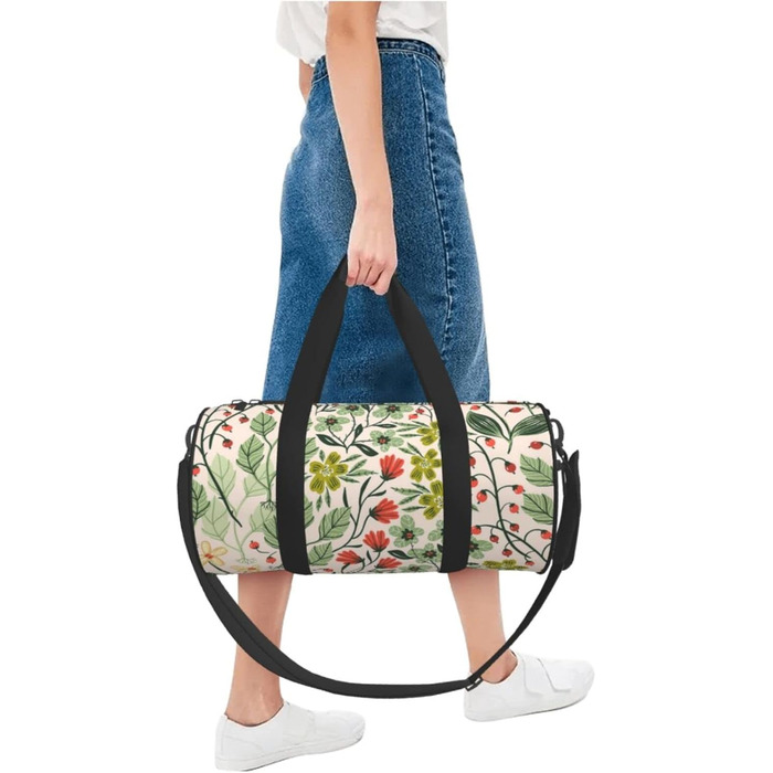 Спортивна сумка для подорожей з квітковим принтом, сумка для ночівлі, чорна, універсальний розмір