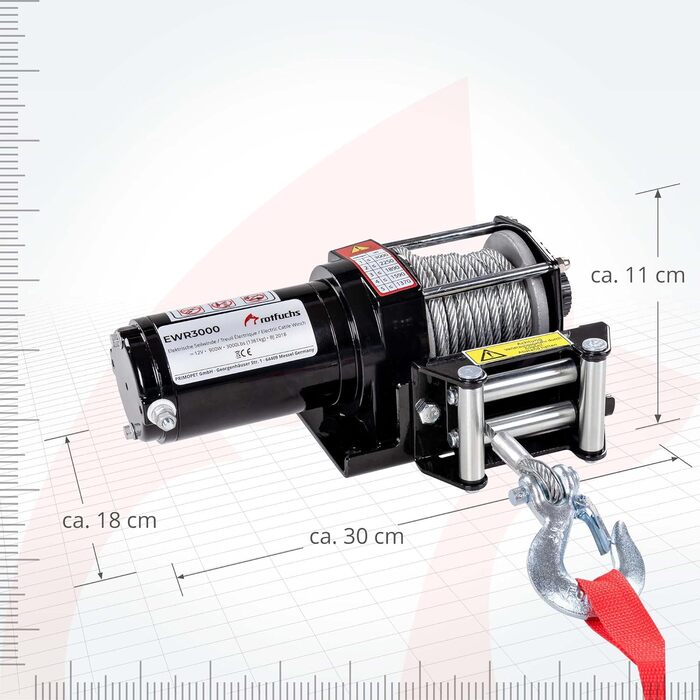 Електрична лебідка ROTFUCHS 12 В з радіопультом дистанційного керування 1360 кг / 3000 фунтів Лебідка з позашляховим двигуном Канатна електрична лебідка, сталевий трос 9,2 м, чорний
