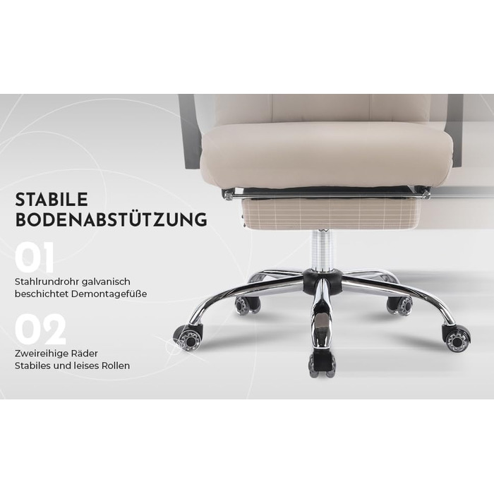 Ергономічне офісне крісло з подвійною поперековою опорою - Геймерське крісло та крісло для керівника 150 кг - Обертове крісло з регульованою висотою, виготовлене з штучної шкіри (бежевий)