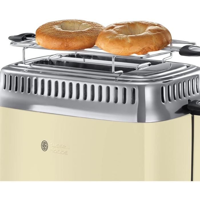 Тостер Russell Hobbs на 2 скибочки ретро з нержавіючої сталі кремовий (дисплей зворотного відліку в ретро-дизайні, в т.ч. решітка