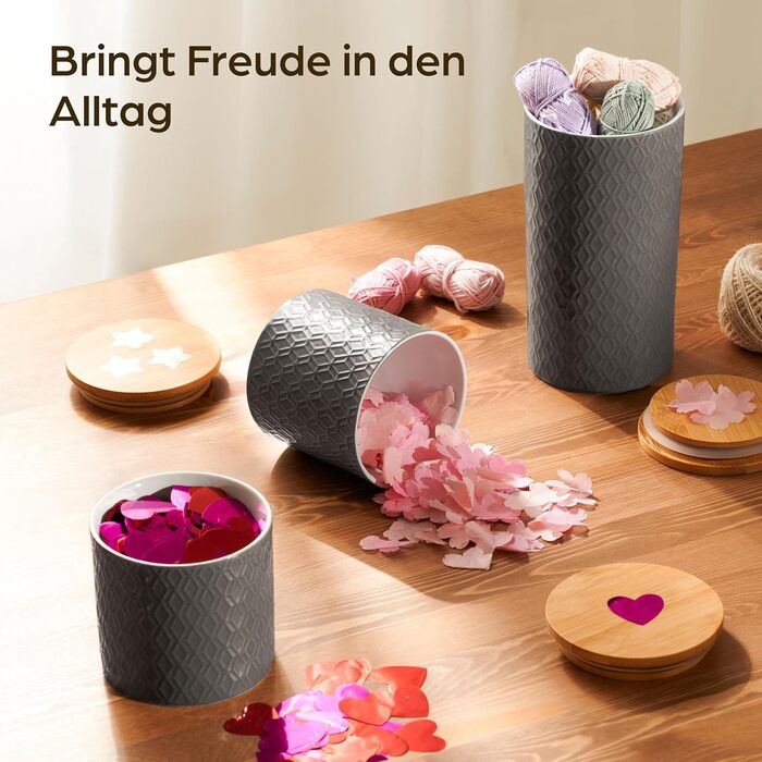 Банки для зберігання Керамічні з кришкою Герметичні - 3 контейнери для зберігання Набір кераміки з бамбуком Кришка для зберігання