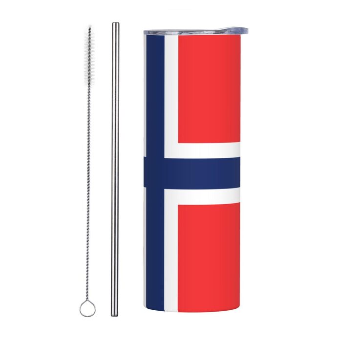 Кухоль з прямою трубочкою, дизайн норвезький прапор, друкований, дорожній кухоль, підходить для кемпінгу, офісу та дому, 590 мл
