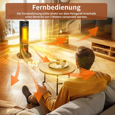Енергозберігаючий, тихий електричний обігрівач з пультом дистанційного керування, сенсорним світлодіодним дисплеєм, нагрівальним елементом з 3D-полум&39ям, 2000 Вт, 5 режимів та ECO, регульована температура 5-35, таймер 24 години, коливання, чорний