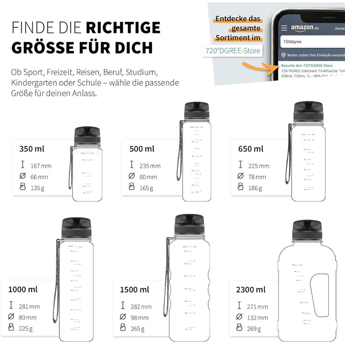 Питна пляшка 1л 'uberBottle softTouch контейнер для фруктів - BPA-Free - Тонка пляшка для води для спорту, фітнесу, велосипеда, ун