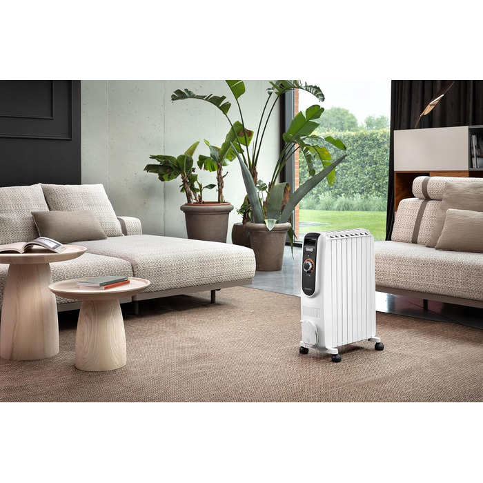 Масляний обігрівач для приміщень об&39ємом до 60 м, електричний обігрівач із запобіжним термостатом, 8 ребер, індивідуальне опалення 12 температурних налаштувань, портативний, 2000 Вт, білий (TRD50820) для приміщень об&39ємом до 60 м, 39Longhi Dragon Easy